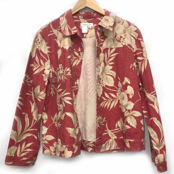 Coldwater Creek Floral Denim Jacket Button Down M - Picture 1 of 4